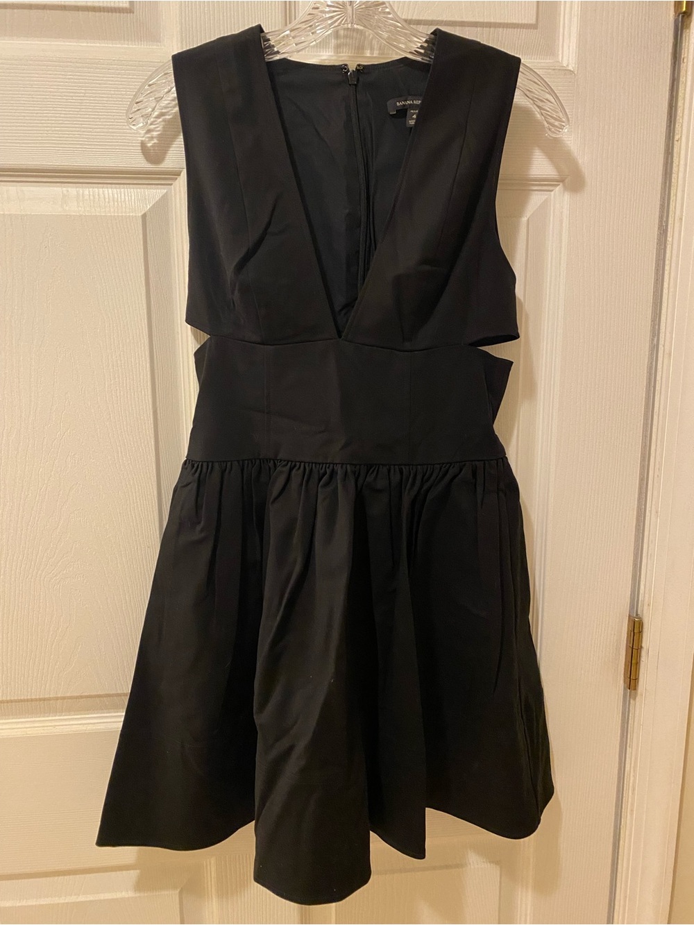 Banana Republic Black V-Neck Cutout Fit-and-Flare Mini Dress